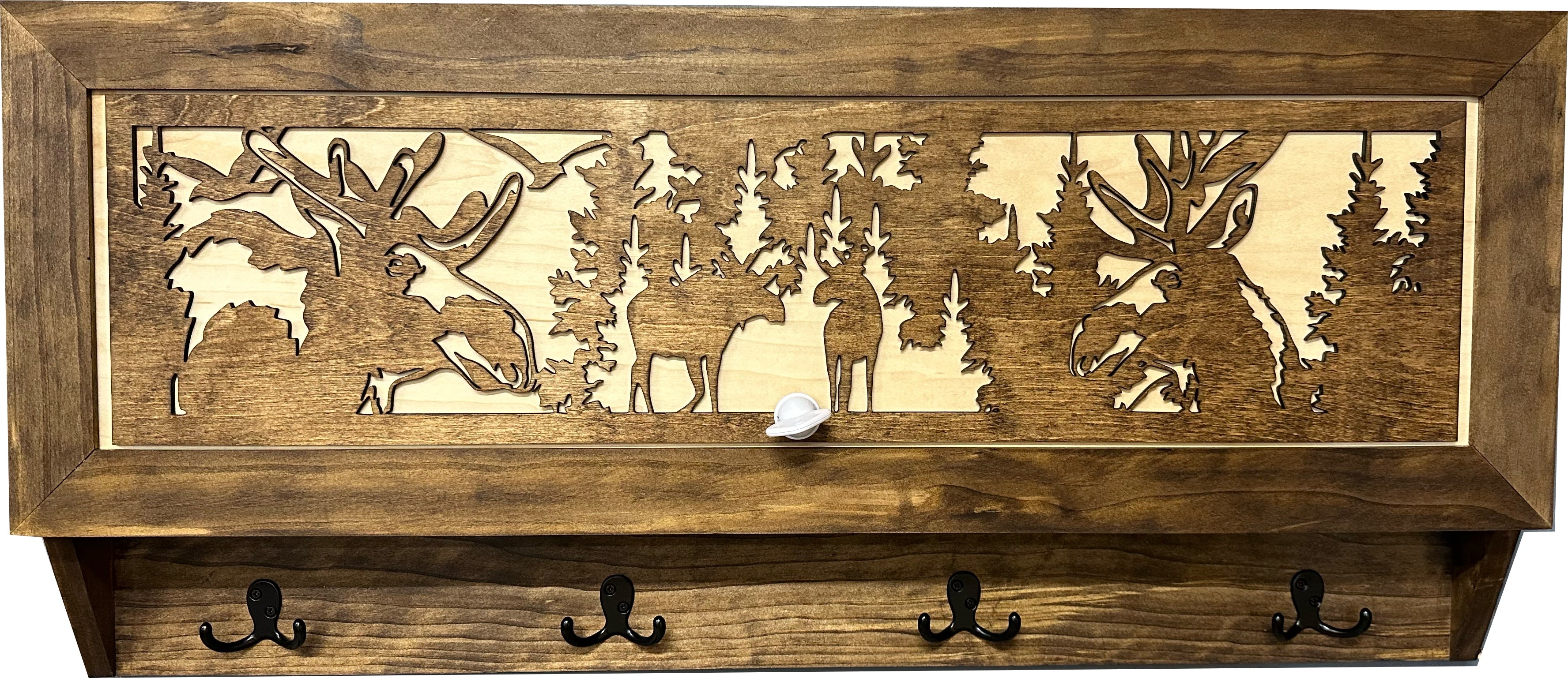 Moose Hunting Hidden Gun Storage Coat Rack Concealment Shelf with Hooks for Coats, Bags, & Hats