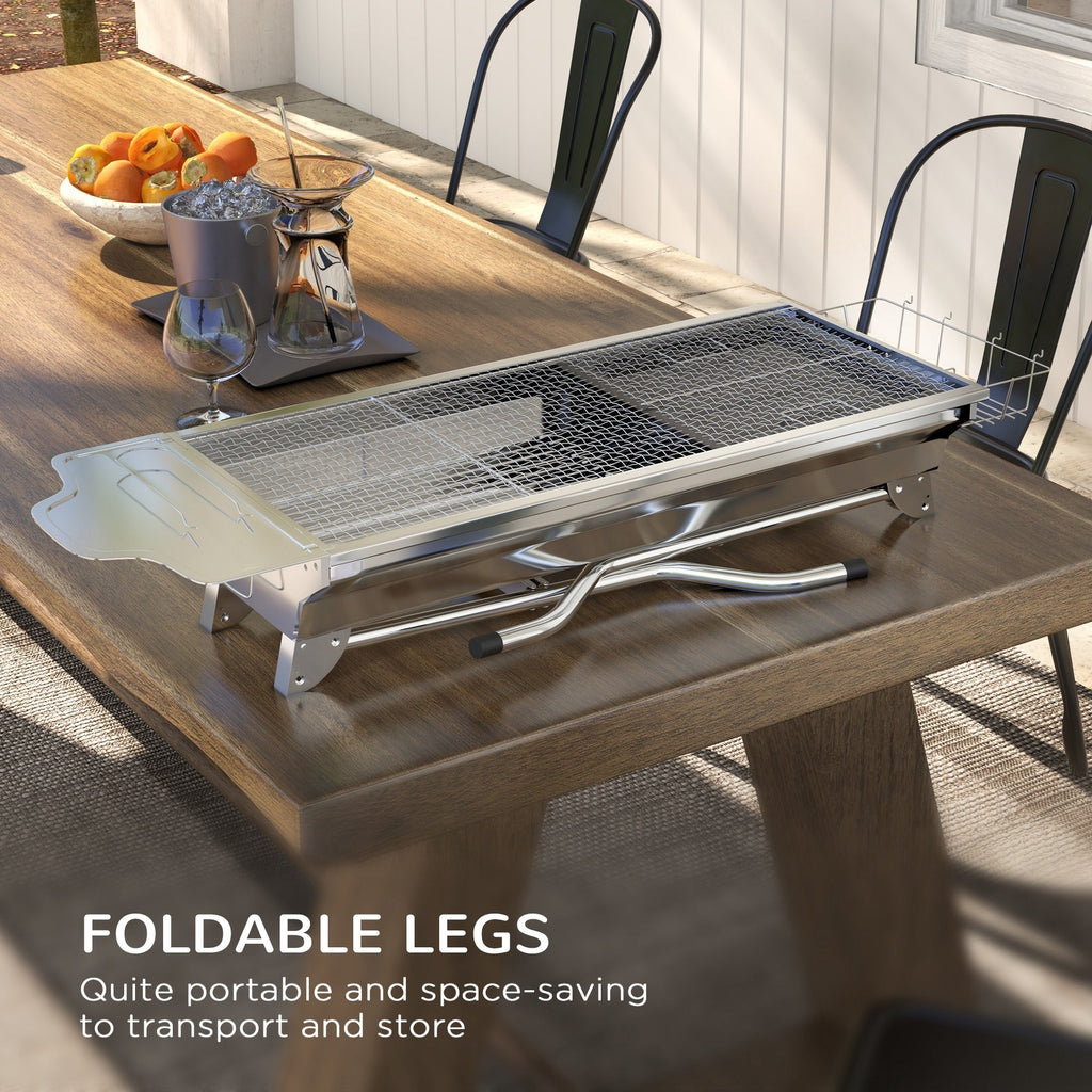 Outsunny Charcoal Grill Stainless Steel Portable Folding BBQ