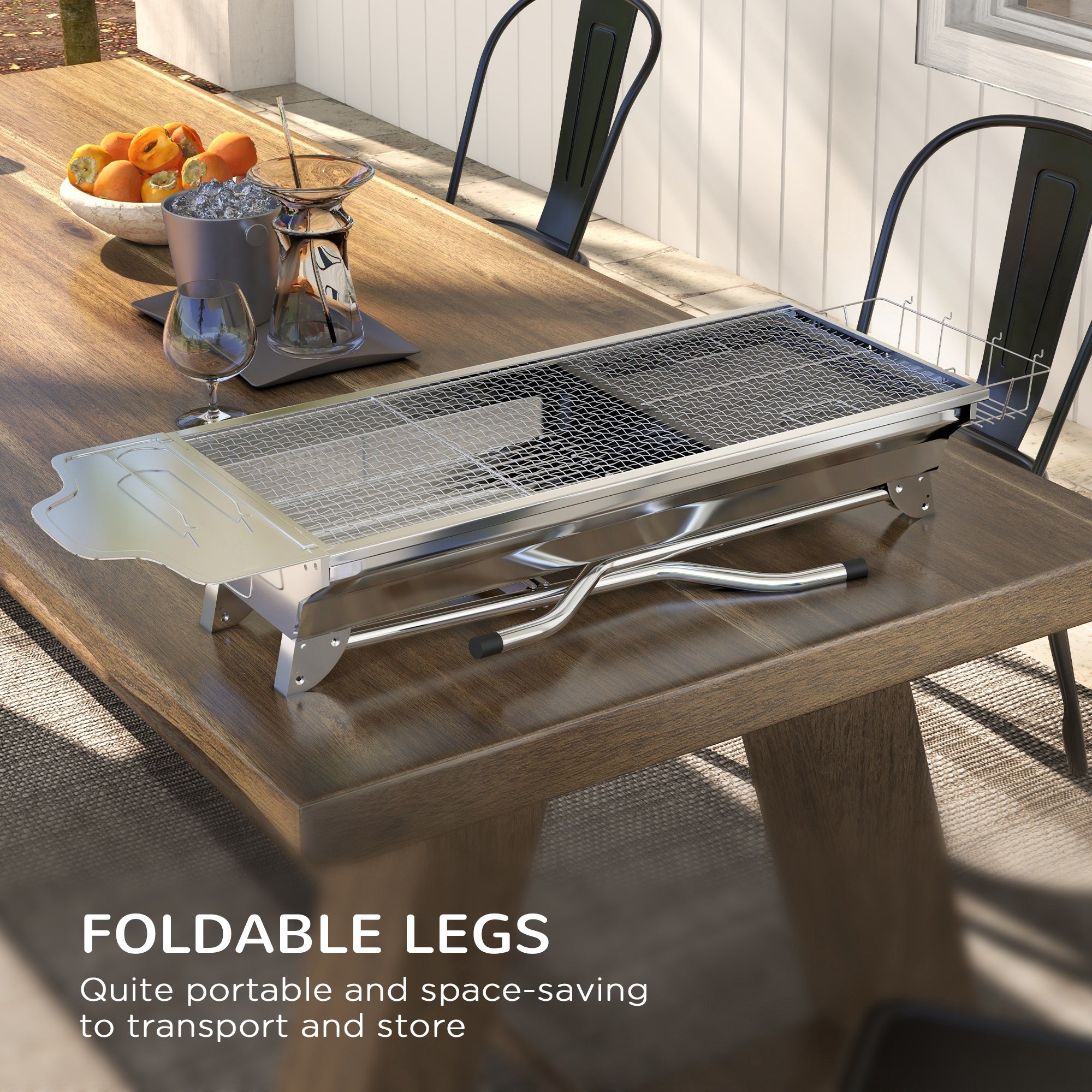 Outsunny Charcoal Grill Stainless Steel Portable Folding BBQ