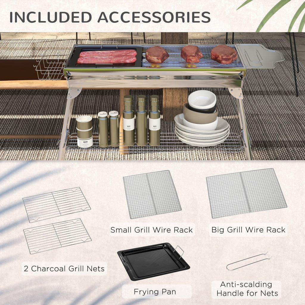Outsunny Charcoal Grill Stainless Steel Portable Folding BBQ
