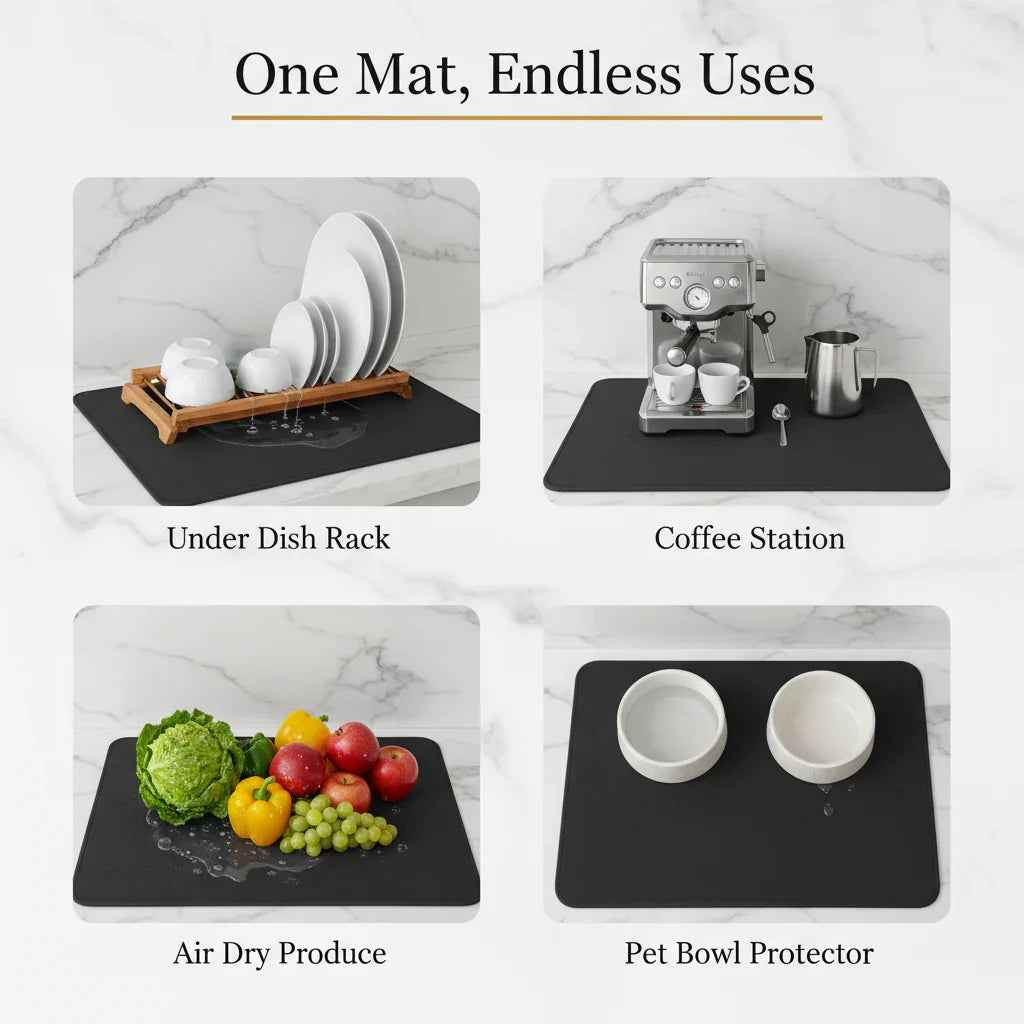 Strabella Dish Drying Mat - Super Absorbent, Quick Dry, Non-Slip in Black