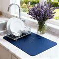 Strabella Dish Drying Mat - Super Absorbent, Quick Dry, Non-Slip in Navy Blue