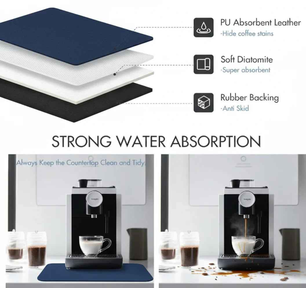 Strabella Dish Drying Mat - Super Absorbent, Quick Dry, Non-Slip in Navy Blue