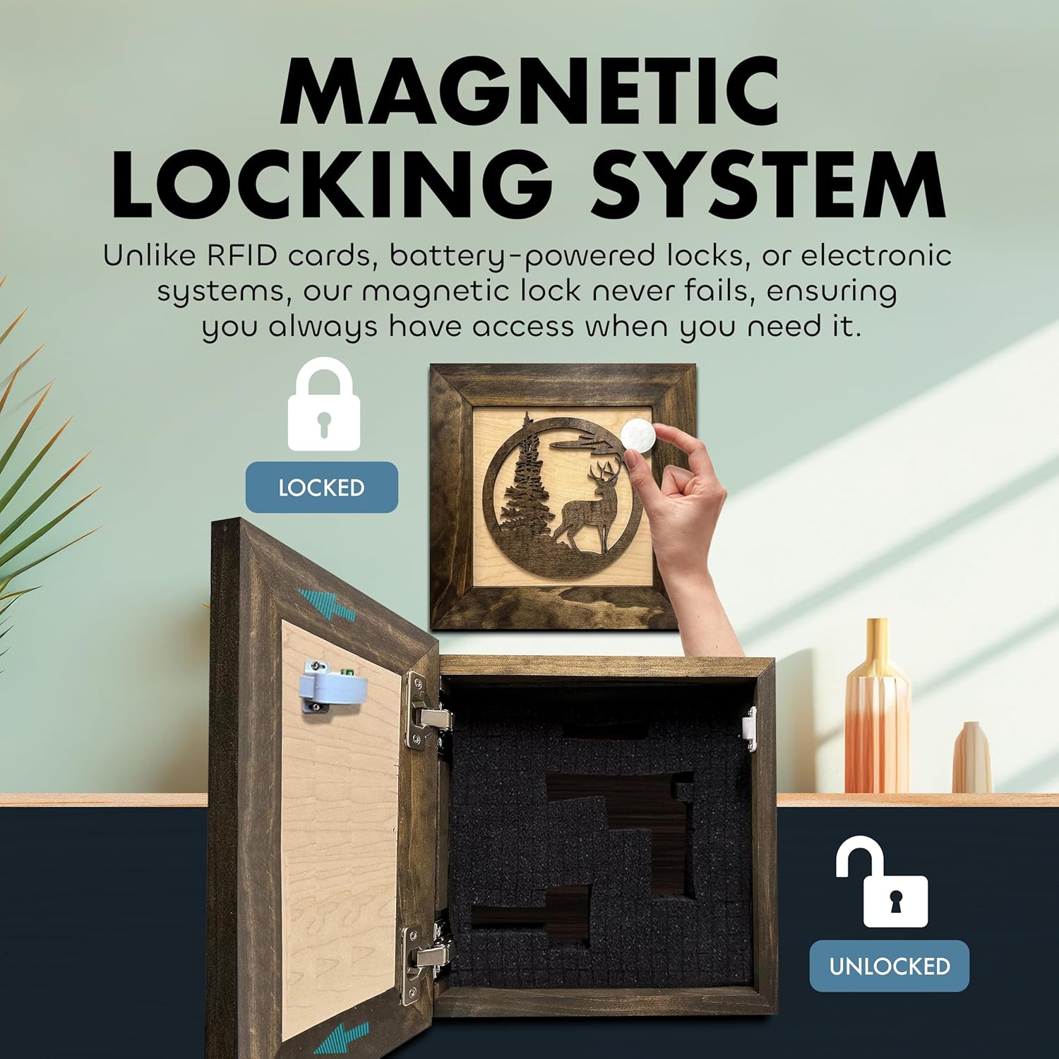 Buck In Nature Gun Safe Shelf - Gun Concealment Furniture - Hidden Gun Safe for Discrete Firearm Storage