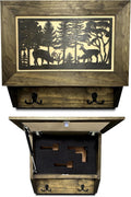Gun Concealment Furniture - Deer Hunter Coat Rack Hidden Wall Safe with Hooks for Coats, Bags, & Hats - Quick Access Hidden Gun Storage - Wood Gun Cabinet with Secure Magnetic Lock
