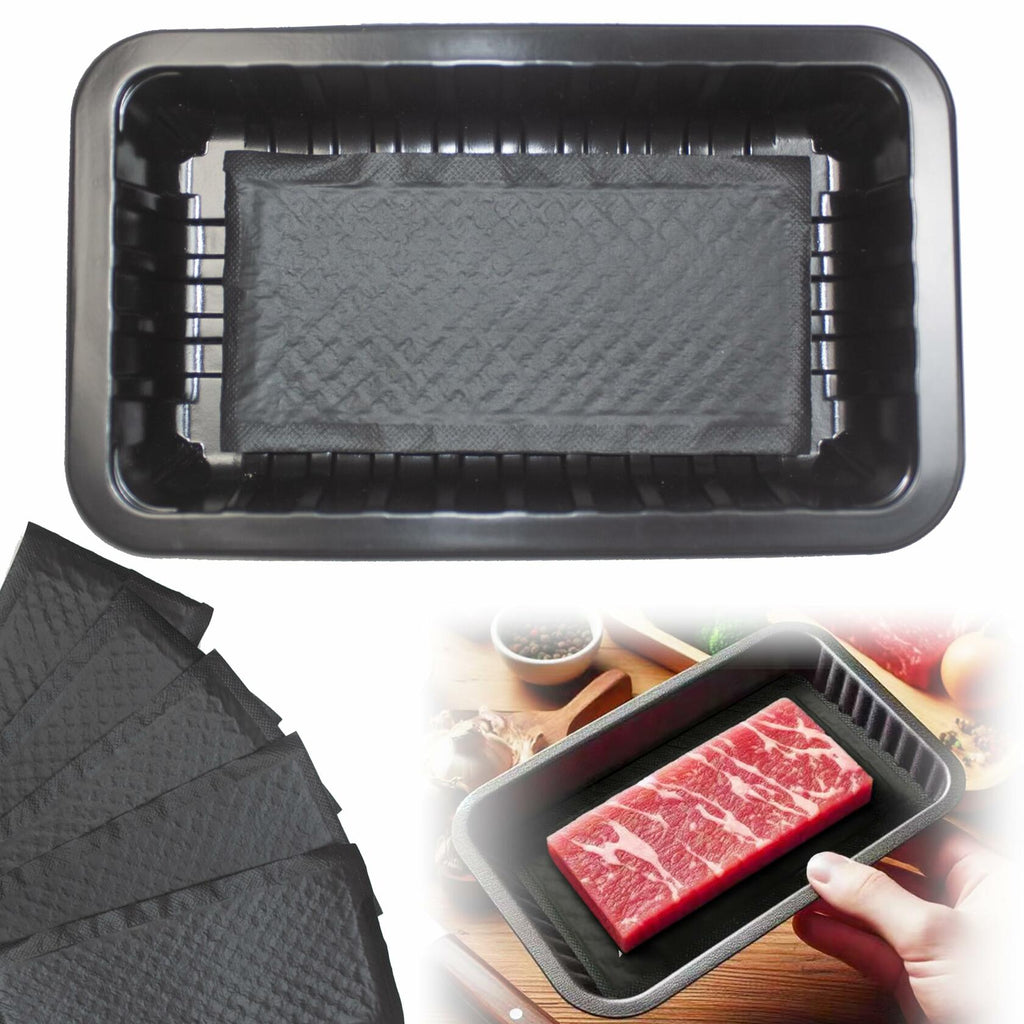 Ubierta Black Plastic Meat Trays with Absorbent Pads 8x5x1.3in 10 Sets