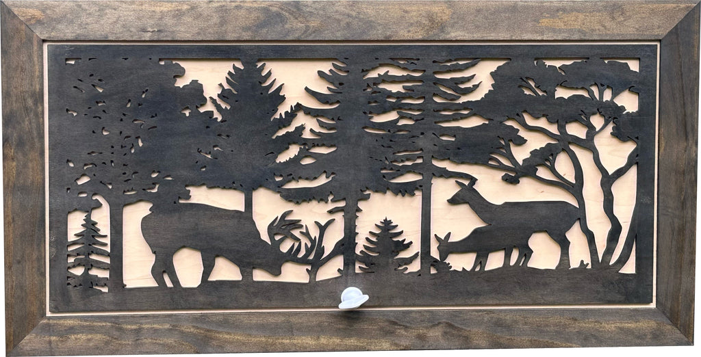 Deer Scene Gun Concealment Decor - Handcrafted Wooden Gun Cabinets - Gun Shelf Hidden Storage for Rifles, Shotguns, & Handguns - Quick Access Hidden Wall Safe (Extra Large)