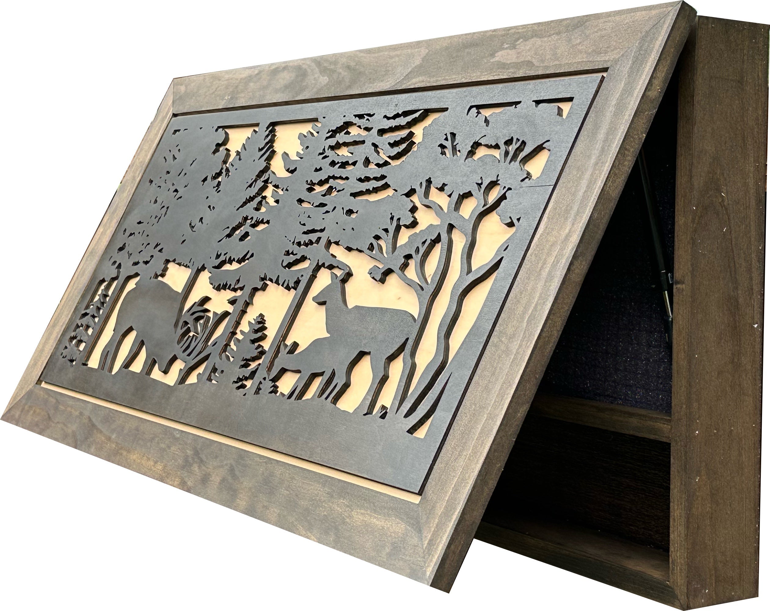 Deer Scene Gun Concealment Decor - Handcrafted Wooden Gun Cabinets - Gun Shelf Hidden Storage for Rifles, Shotguns, & Handguns - Quick Access Hidden Wall Safe (Extra Large)