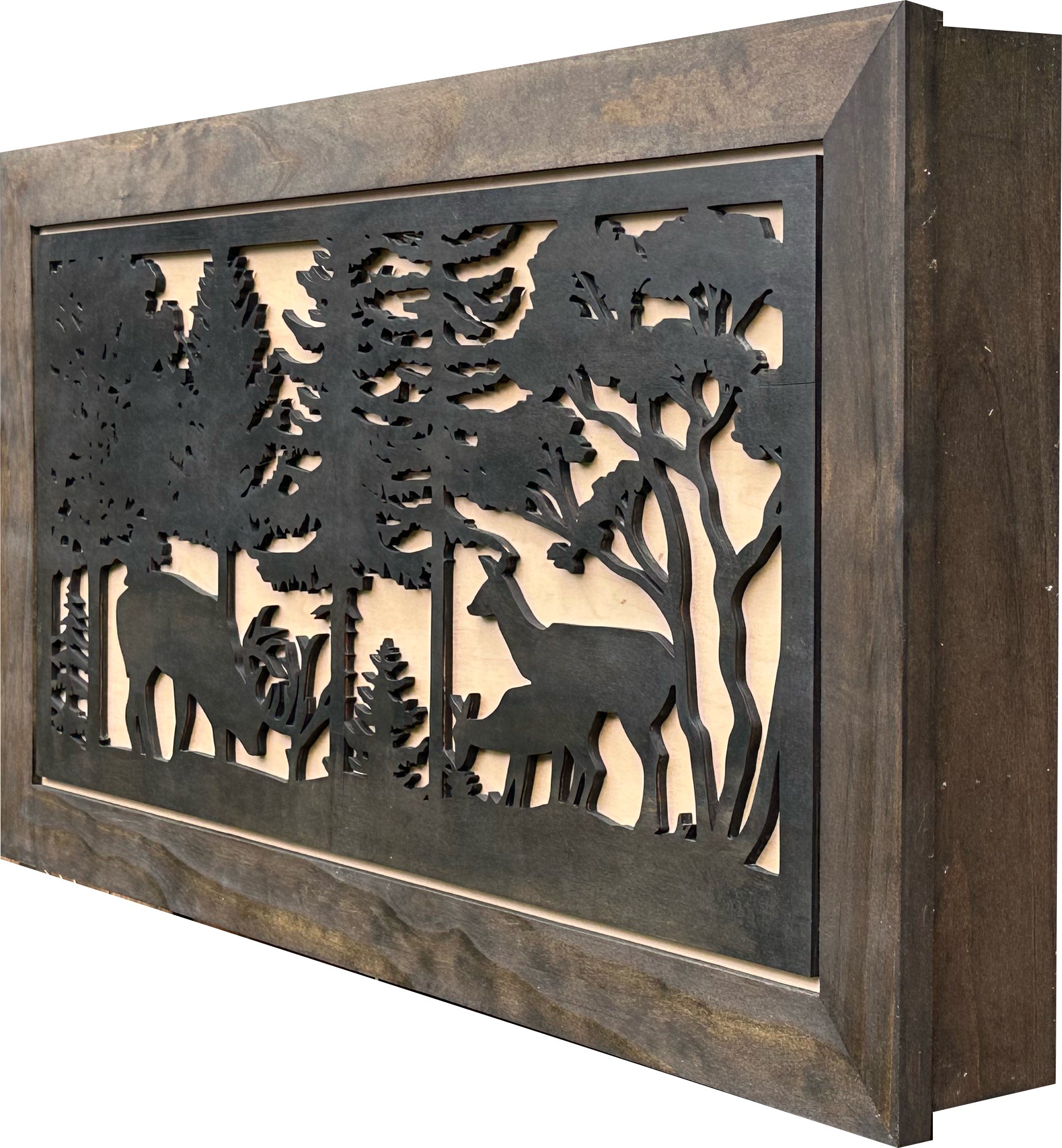 Deer Scene Gun Concealment Decor - Handcrafted Wooden Gun Cabinets - Gun Shelf Hidden Storage for Rifles, Shotguns, & Handguns - Quick Access Hidden Wall Safe (Extra Large)